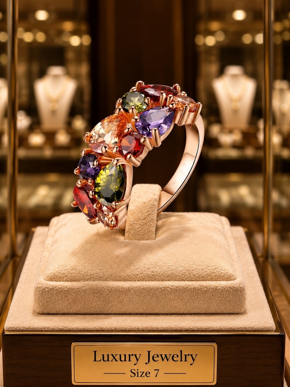 Rose Gold Multigemstone Cocktail Ring in Mixed Colors